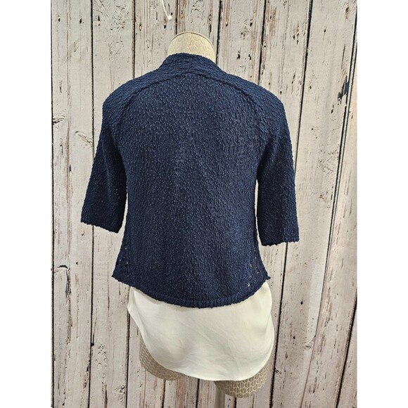 LM Women's M D. Exterior Italy Open Weave Cropped Shrug Cardigan Navy Blue EUC - Picture 3 of 5